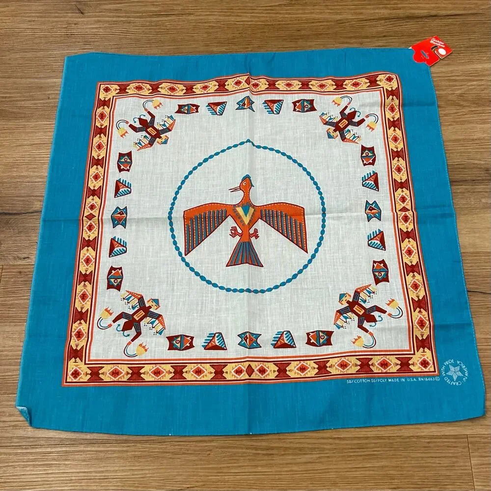 Vintage 1980s Deadstock Thunderbird Southwestern Bandana USA Made NOS 22x22 -